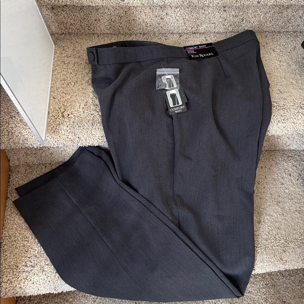 NWT Kim Rogers sz14 LONG casual comfort waist straight leg charcoal pants/slacks